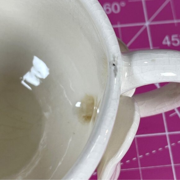 Stacked Ceramic Pottery Teapot Cup Set Paper Windows USA Floral Rose Cream VTG - Picture 13 of 16